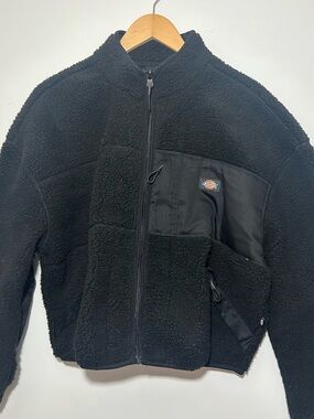 Dickies Women’s Black Sherpa Cropped Fleece Jacket Size L NWT